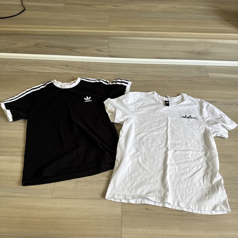 Adidas Women's Shirts Lot Of 2 SM/M Trefoil Script Black & White Cotton Exc Cond